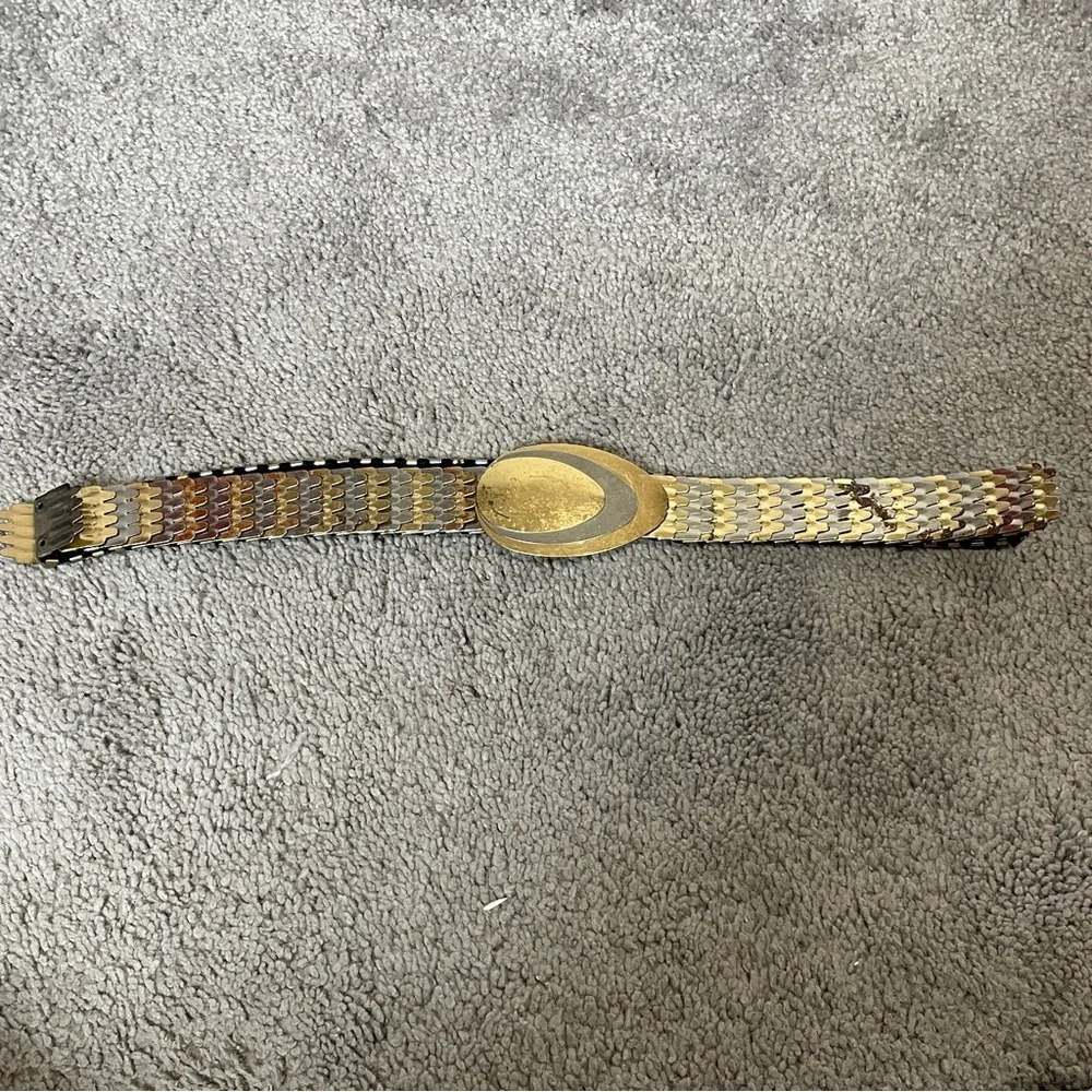 Vintage women's fashion belt 2‎ two tone silver gold metal fish scale belt